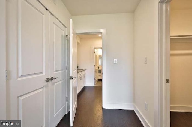 hall with dark hardwood / wood-style flooring