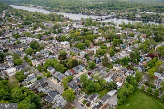 drone / aerial view featuring a water view