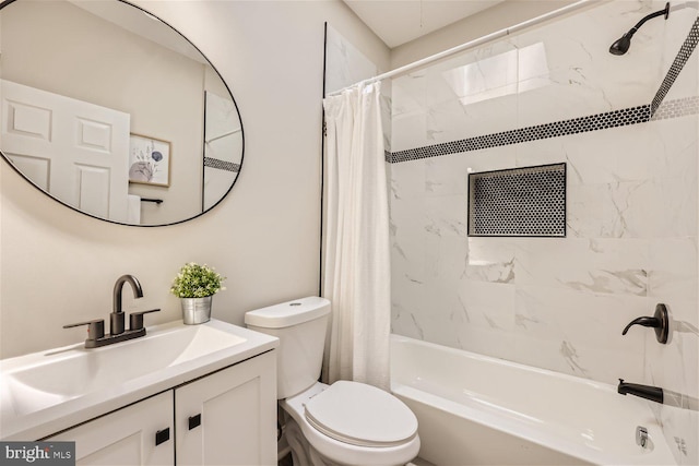 full bathroom featuring vanity, toilet, and shower / tub combo with curtain