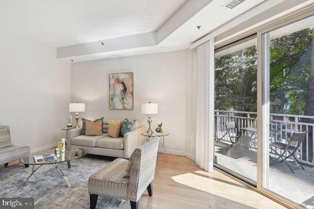 living room with light hardwood / wood-style floors