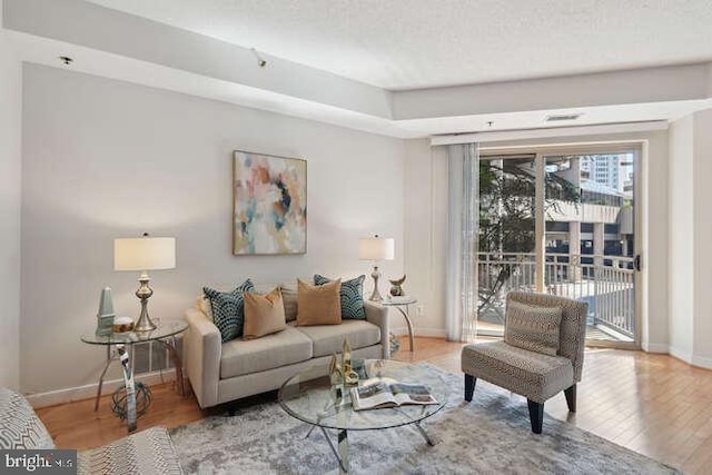 living room with hardwood / wood-style floors