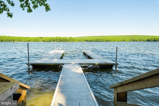 view of dock with a water view