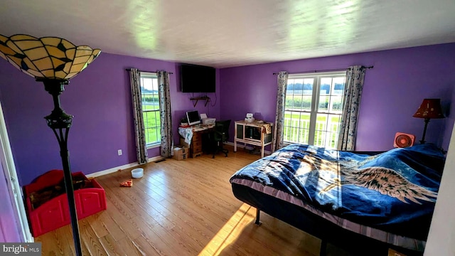 bedroom with hardwood / wood-style floors