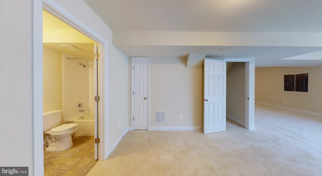 interior space with electric panel and light colored carpet