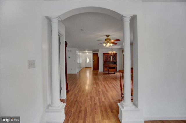 hall with light hardwood / wood-style floors