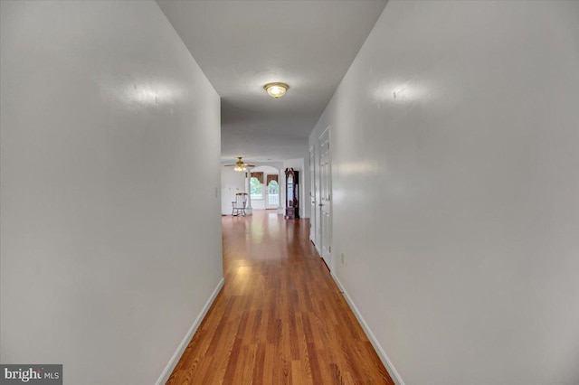 hall with hardwood / wood-style flooring