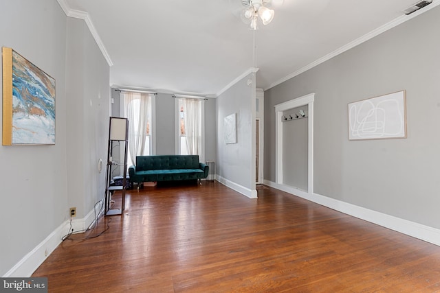 unfurnished room featuring crown molding and dark hardwood / wood-style floors