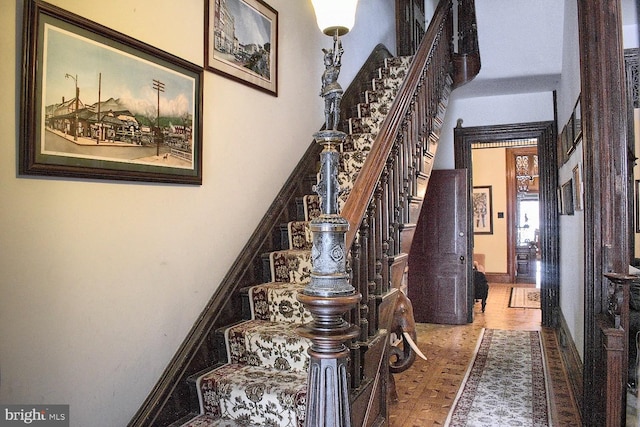 stairs with parquet floors