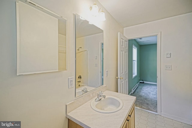 bathroom featuring vanity and an inviting chandelier