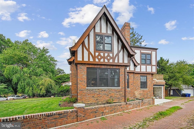 view of property exterior with a lawn