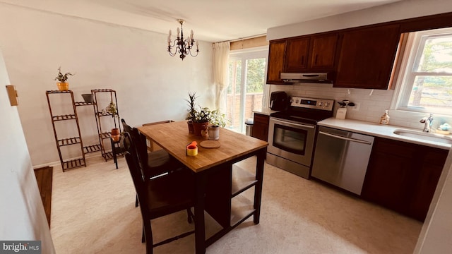 kitchen with appliances with stainless steel finishes, a healthy amount of sunlight, sink, and extractor fan