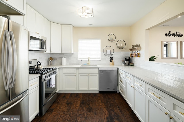 kitchen with sink, dark hardwood / wood-style flooring, tasteful backsplash, and stainless steel appliances