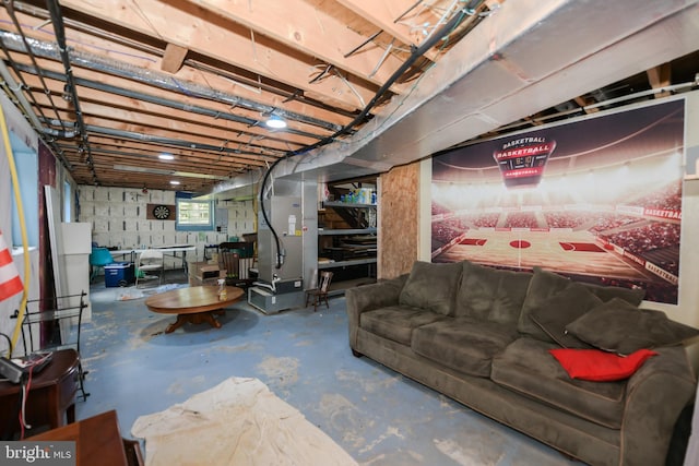 basement with heating unit