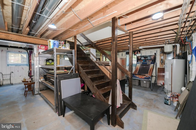 basement featuring water heater