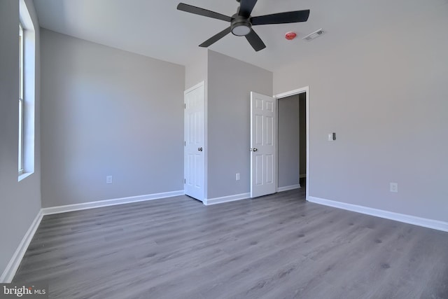 interior space featuring ceiling fan and hardwood / wood-style floors