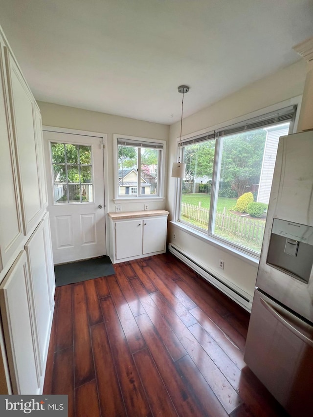 interior space with dark hardwood / wood-style flooring and a baseboard radiator