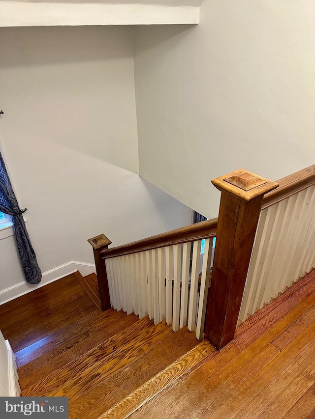 stairs with hardwood / wood-style floors