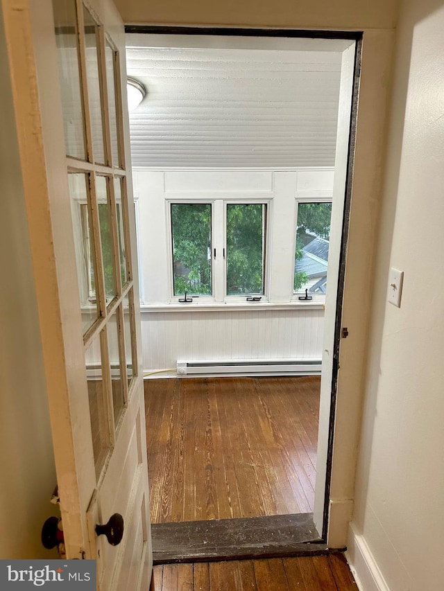 entryway featuring dark hardwood / wood-style floors and baseboard heating