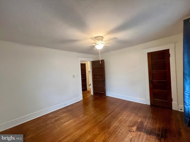 unfurnished bedroom with a closet, ceiling fan, and hardwood / wood-style floors