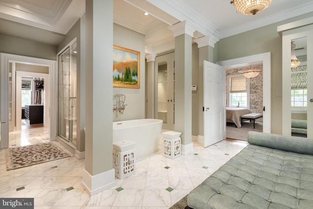 bathroom featuring a bathtub and ornamental molding