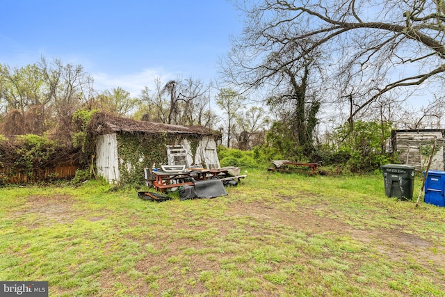 view of yard with a shed