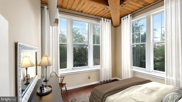 sunroom / solarium with beam ceiling and wooden ceiling