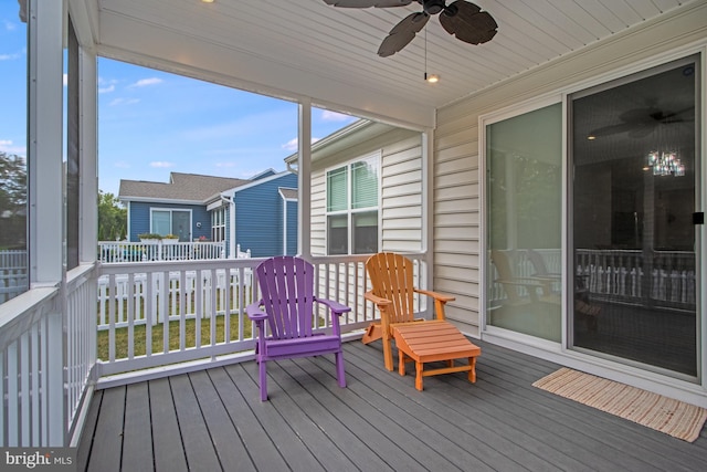 sunroom featuring ceiling fan