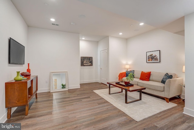 living room with hardwood / wood-style flooring