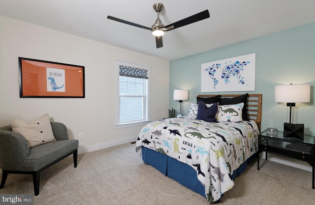 bedroom featuring carpet flooring and ceiling fan