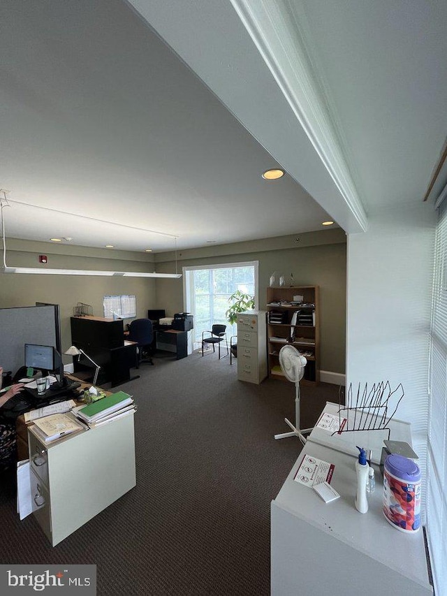 view of carpeted home office