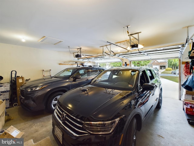 garage with a garage door opener