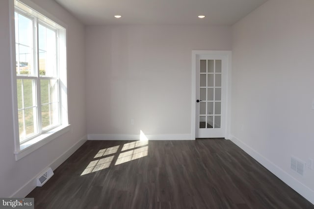 empty room featuring a wealth of natural light and dark hardwood / wood-style flooring