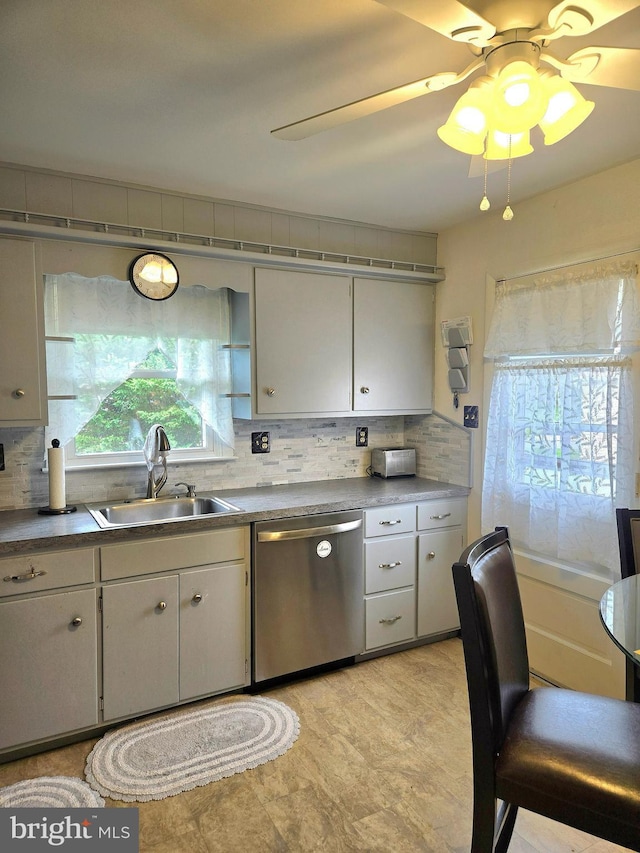 kitchen with decorative backsplash, sink, and dishwasher