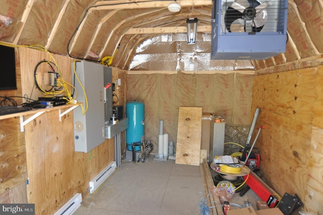 storage area featuring a baseboard radiator and a baseboard heating unit