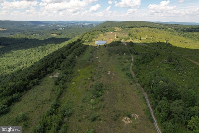 drone / aerial view featuring a view of trees