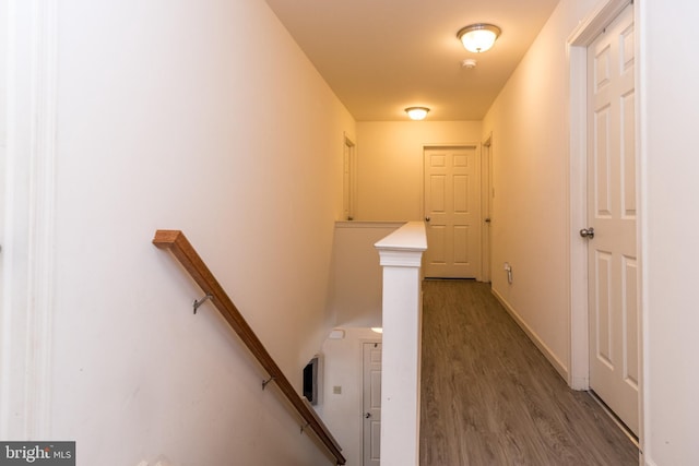 stairway featuring hardwood / wood-style floors