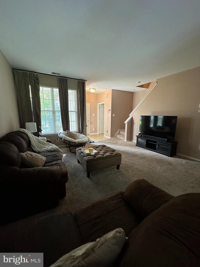 living room with carpet floors