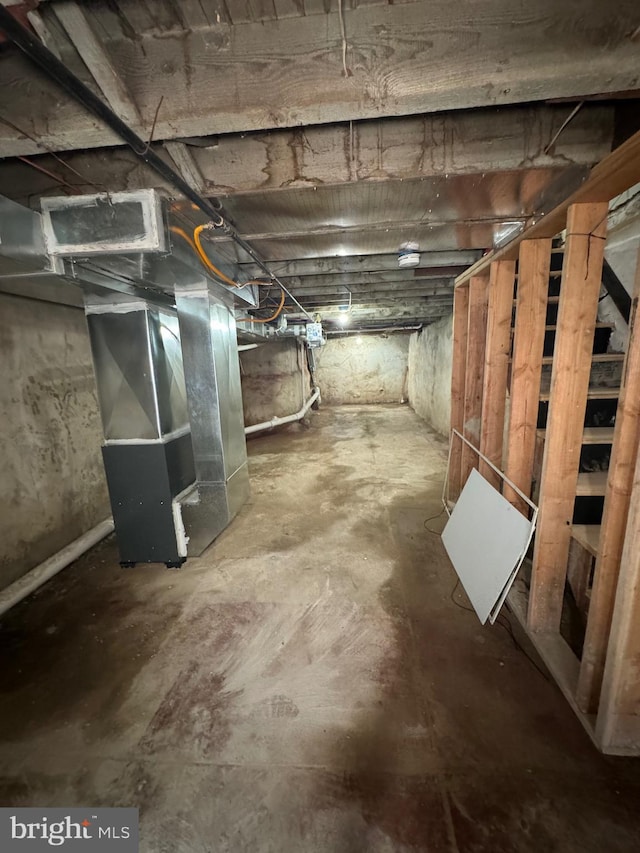 basement with heating unit