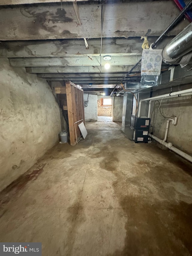 basement with heating unit