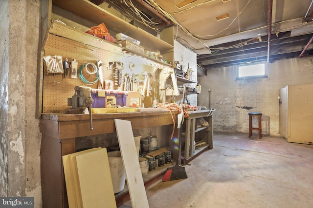 basement featuring a workshop area