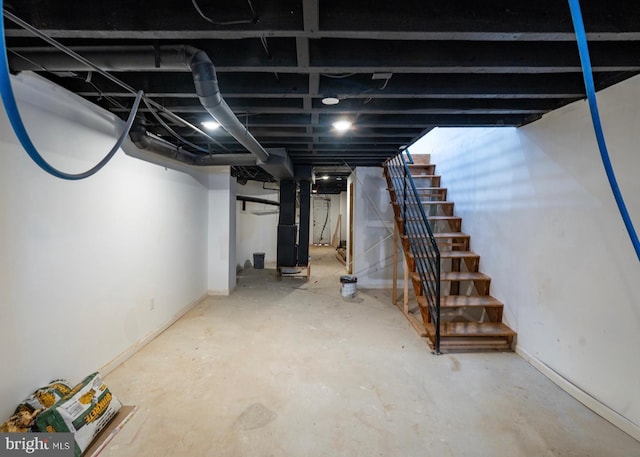 basement featuring heating unit