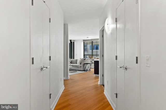 corridor with light wood-type flooring