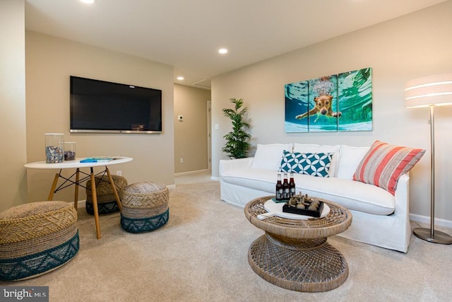 living room featuring carpet