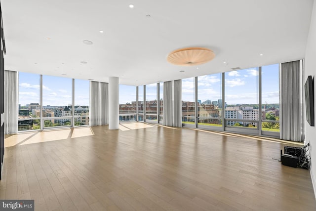 interior space with expansive windows and light hardwood / wood-style floors