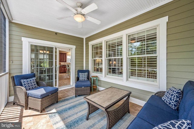 view of patio with ceiling fan and outdoor lounge area