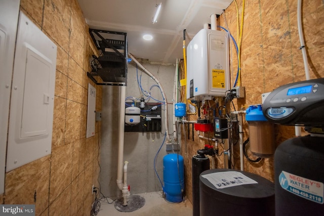 utilities with water heater and electric panel