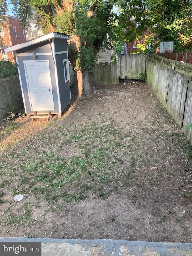 view of yard with a storage shed