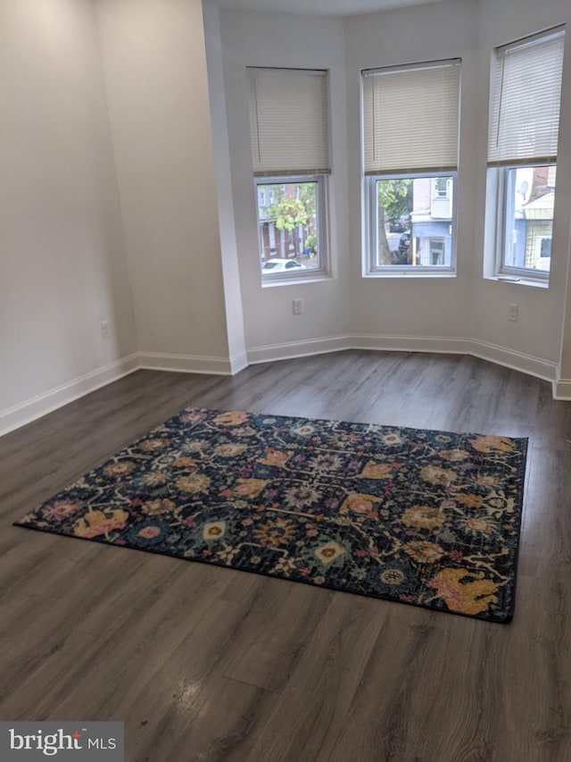 empty room with dark hardwood / wood-style floors and a wealth of natural light