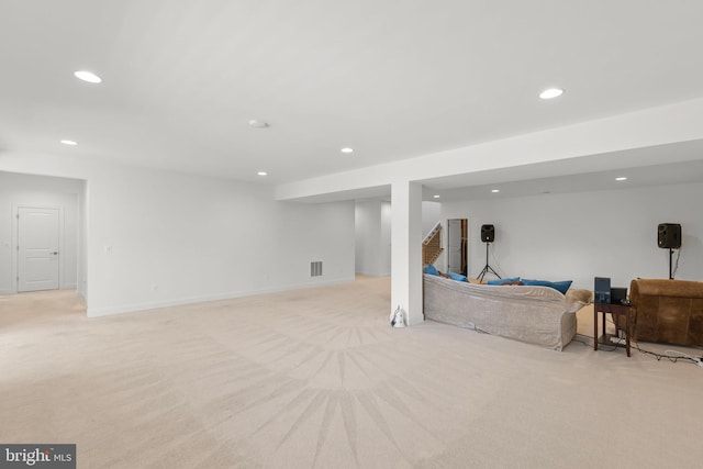 living room with light carpet