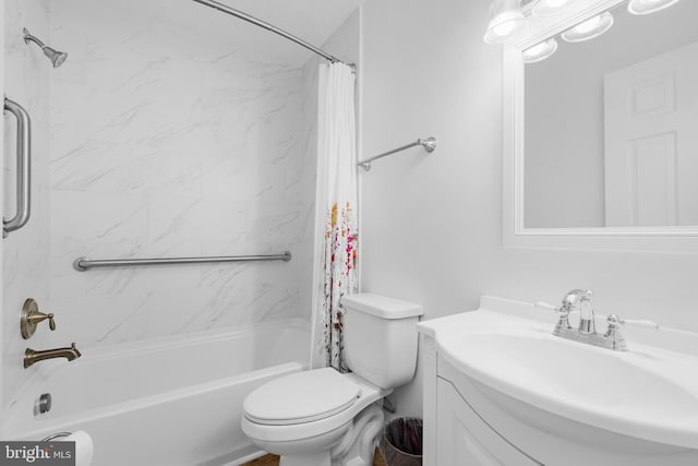 full bathroom featuring vanity, toilet, and shower / bath combo with shower curtain